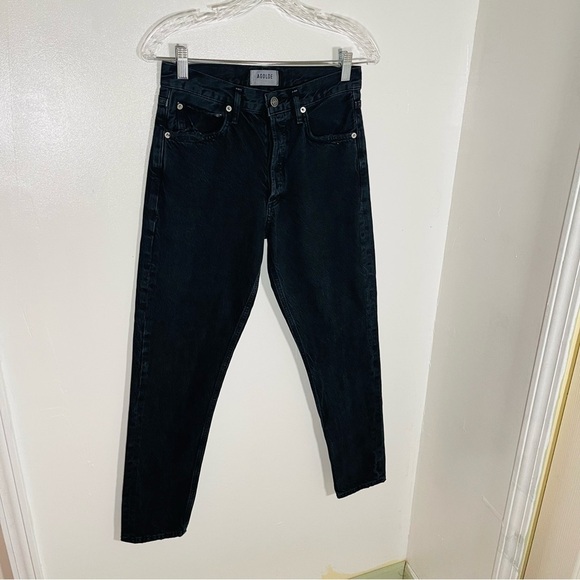 Agolde Jamie High Rise Classic Jeans Rematch Distressed Black Denim Preppy - Picture 3 of 10